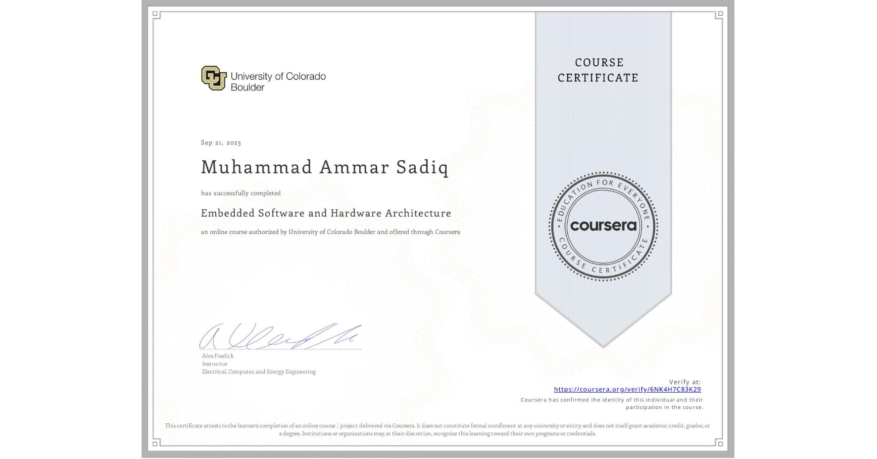 Embedded Software and Hardware Architecture badge