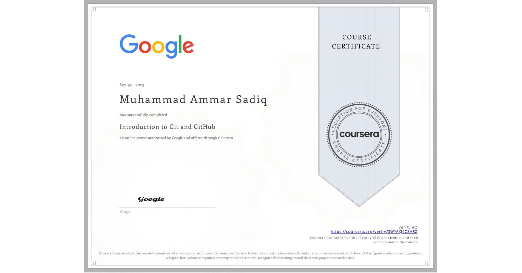 Introduction to Git and GitHub badge