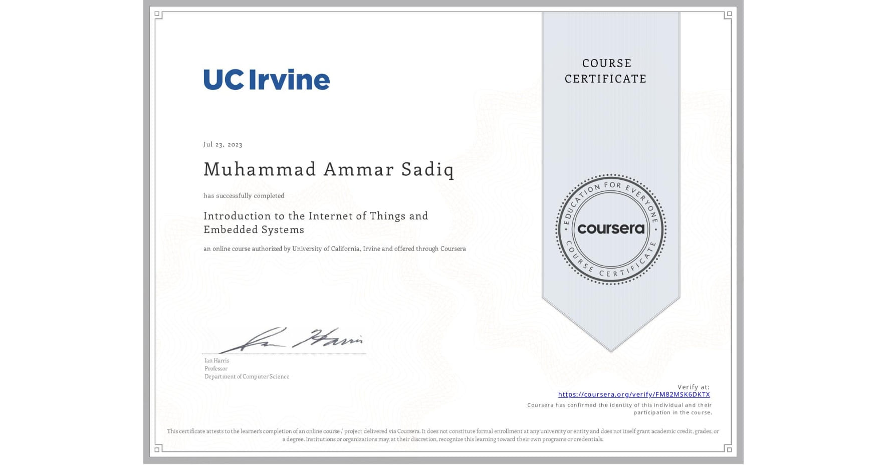 Introduction to the Internet of Things and Embedded Systems badge